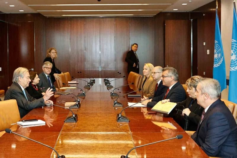 KKTC Cumhurbaşkanı Tufan Erhürman ve BM Genel Sekreteri Antonio Guterres New York'ta görüşme yaparken
