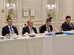 KKTC Dışişleri Bakanı Tahsin Ertuğruloğlu, New York’ta Türk Devletleri Teşkilatı toplantısında konuşma yaparken