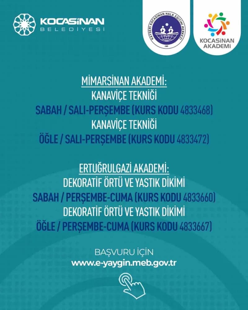 Kocasinan Belediyesi bünyesindeki Kocasinan Akademi’de heyecanla beklenen yeni Eğitim dönemi kayıtları başladı. Kocasina