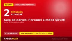 Kulp Belediyesi Personel Limited Şirketi 2 daimi personel alımı ilanı, başvurular 25 Eylül 2026'ya kadar devam ediyor
