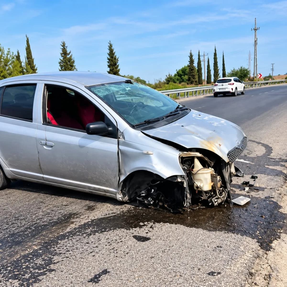 Kuşadası-Söke karayolunda Granta mevkiinde meydana gelen trafik kazasında hasar gören otomobil