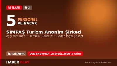 Kütahya Belediyesi SİMPAŞ Turizm A.Ş. personel alımı ilanı için başvuru ekranı ve işçi kadroları