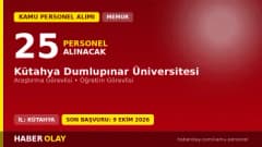 Kütahya Dumlupınar Üniversitesi öğretim elemanı alımı ilanı başvuruları 25 Eylül - 09 Ekim 2026 tarihleri arasında onlin
