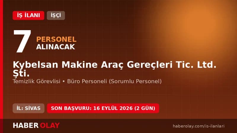Kybelsan Makine Araç Gereçleri Tic. Ltd. Şti. personel alımı başvuru detayları ve kadro şartları