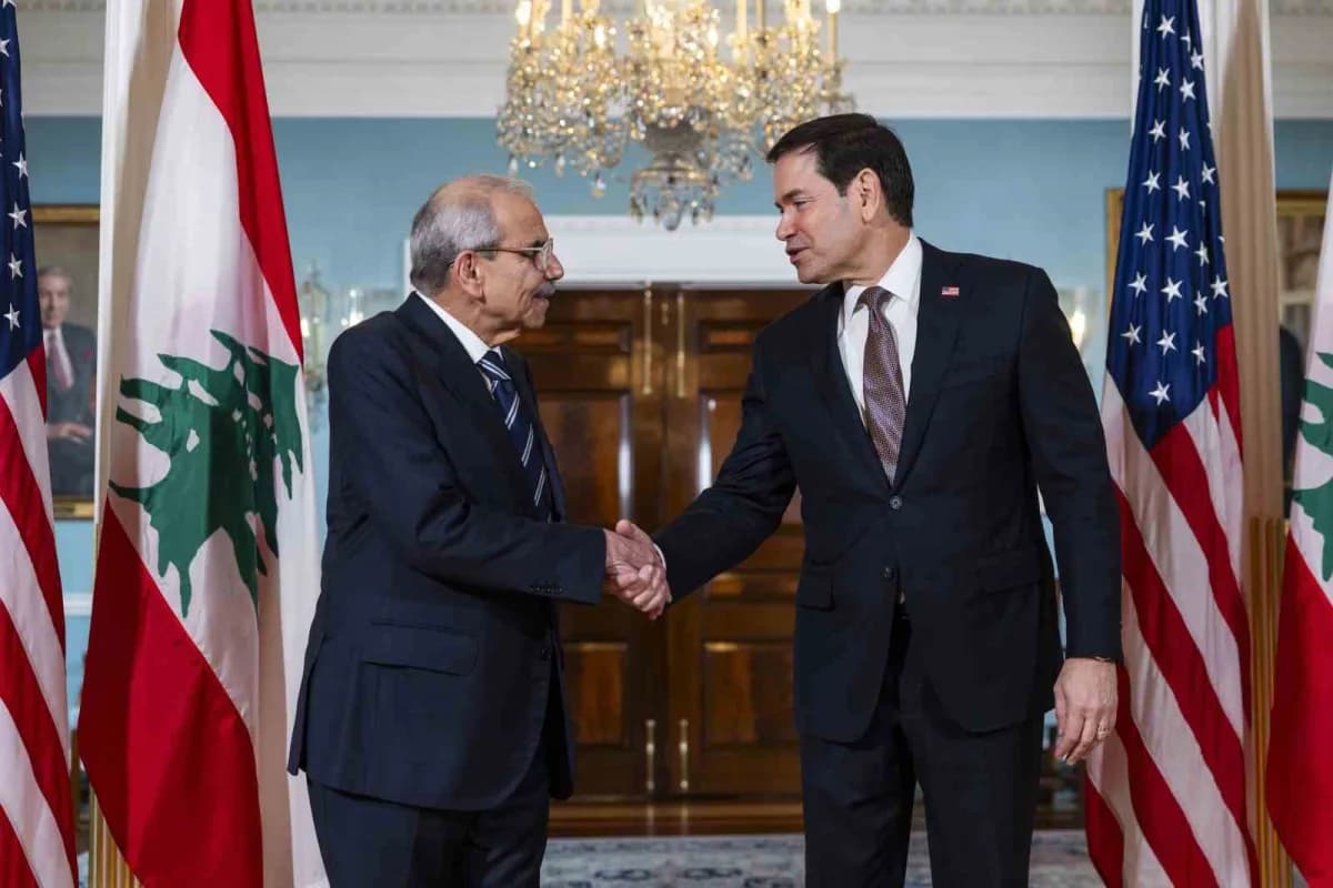 Lübnan Başbakanı Nawaf Salam ve ABD Dışişleri Bakanı Macro Rubio görüşme sırasında