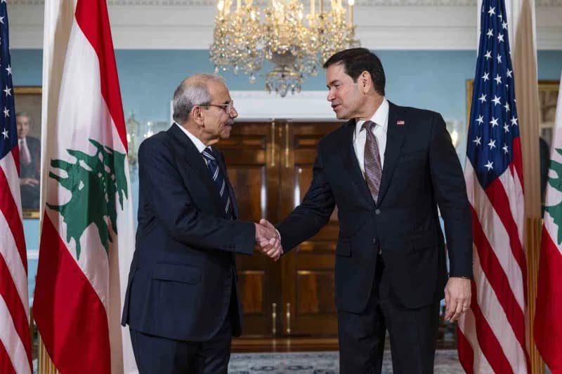 Lübnan Başbakanı Nawaf Salam ve ABD Dışişleri Bakanı Macro Rubio görüşme sırasında