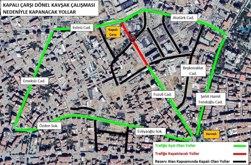Malatya İnönü Caddesi ve Fuzuli Caddesi kavşak çalışması için trafik düzenlemesi