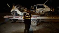 Malatya-Elazığ kara yolunda üç aracın karıştığı trafik kazasında ikiye bölünen otomobilin görüntüsü