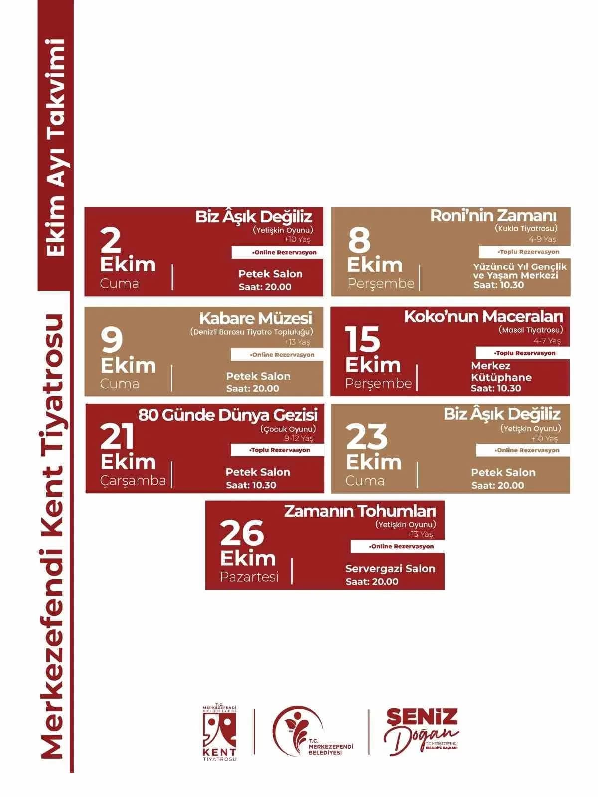 Merkezefendi Belediyesi Kent Tiyatrosu, 2-8-9-15-21-23-26 Ekim tarihlerinde sahne alacak. Ekim ayının ilk oyunu "Biz Âşı
