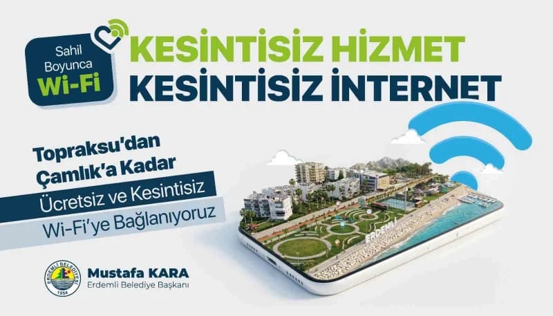 Mersin Erdemli sahilinde fiber altyapı ve Wi-Fi 7 teknolojisiyle kurulan ücretsiz internet ağı