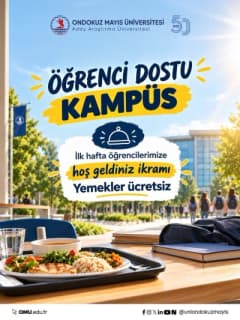 Ondokuz Mayıs Üniversitesi kampüsünde öğrenciler yemekhanede yemek alıyor