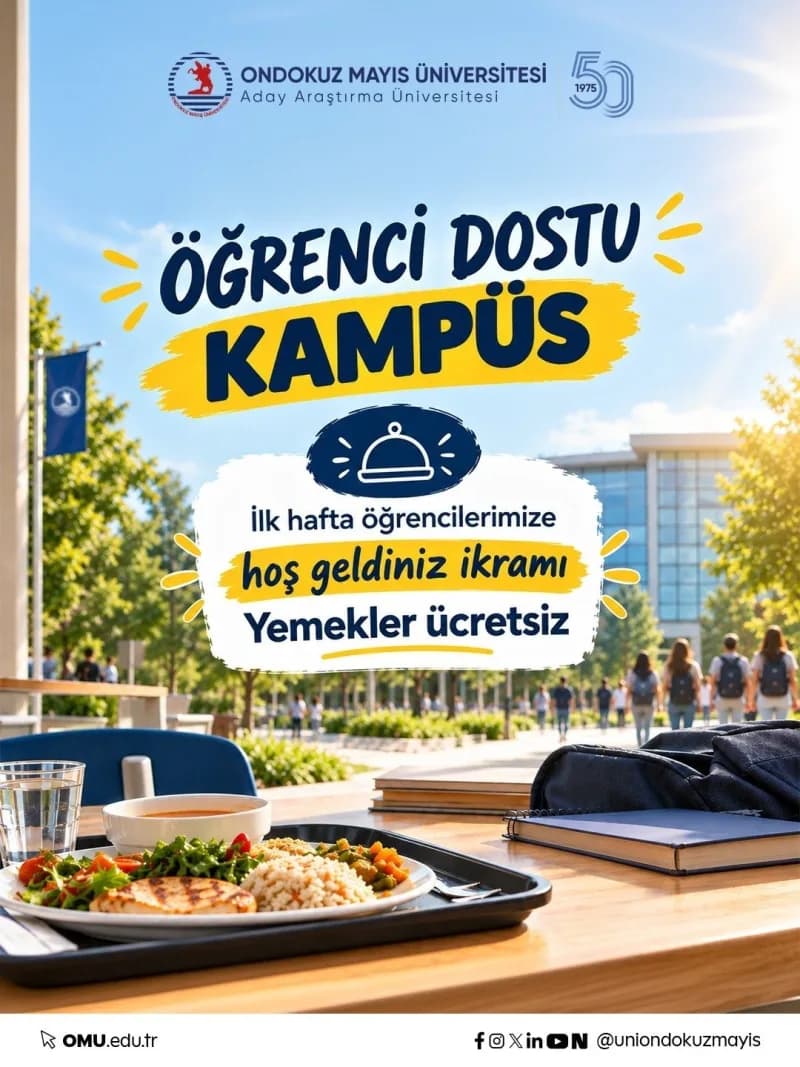 Ondokuz Mayıs Üniversitesi kampüsünde öğrenciler yemekhanede yemek alıyor