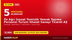 Öz Ağrı İnşaat Temizlik Yemek Taşıma Personel Turizm İthalat AŞ işçi alımı ilanı Ağrı 2026