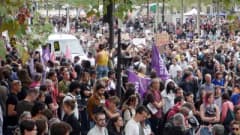 Paris'te polis ve jandarmanın silah kullanma yasa tasarısına karşı düzenlenen protestoda yürüyüş yapan kalabalık