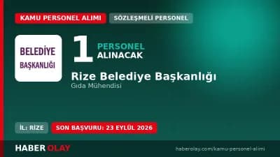 Rize Belediyesi Rize'de 1 sözleşmeli gıda mühendisi alımı yapacağını duyurdu