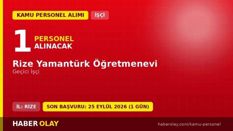 Rize Yamantürk Öğretmenevi geçici işçi personel alımı ilanı 2026