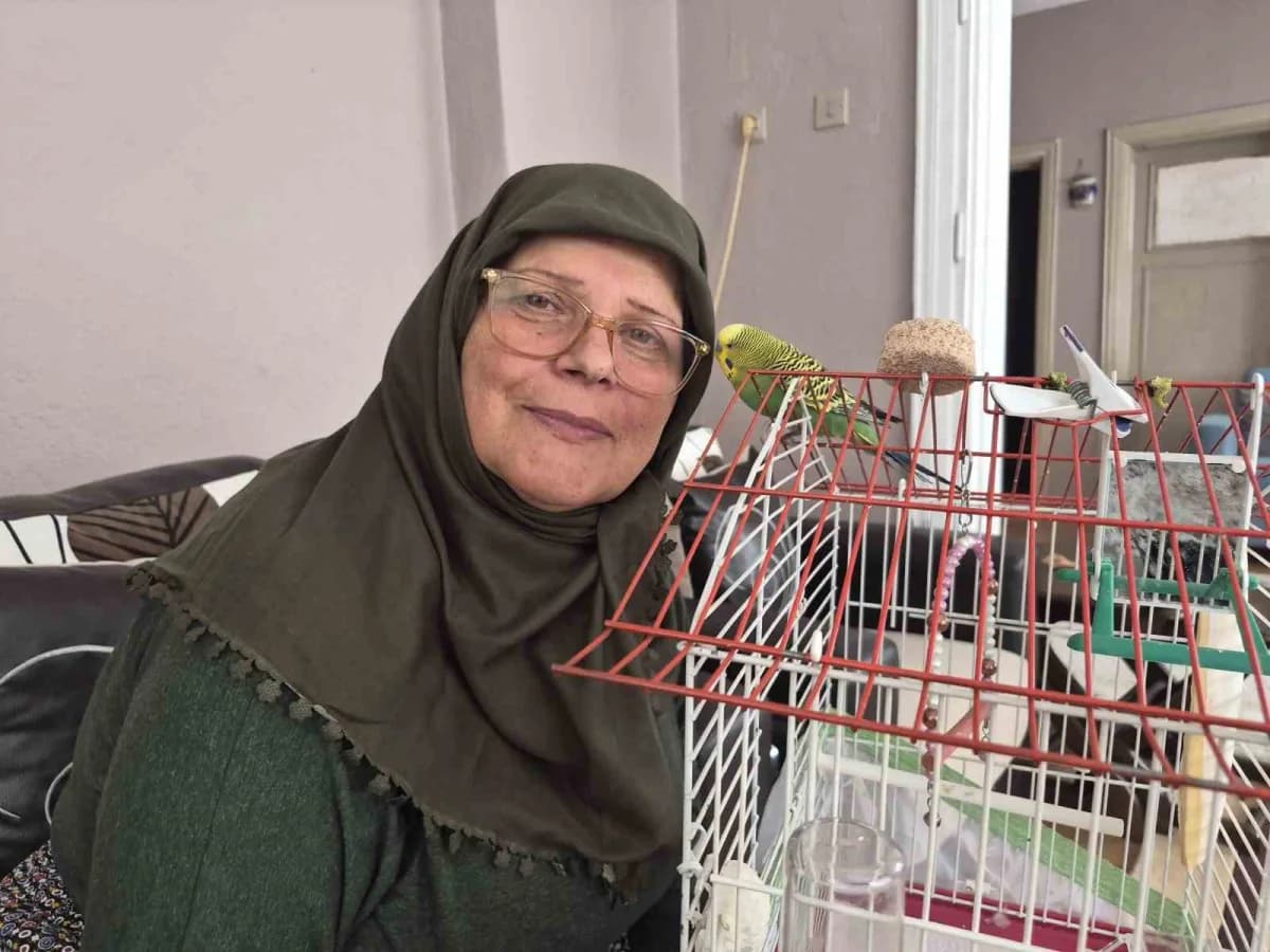 Eskişehir'de 67 yaşındaki Fatma Gül Üstfidan ve sahiplendiği muhabbet kuşu Fıstık evde birlikte