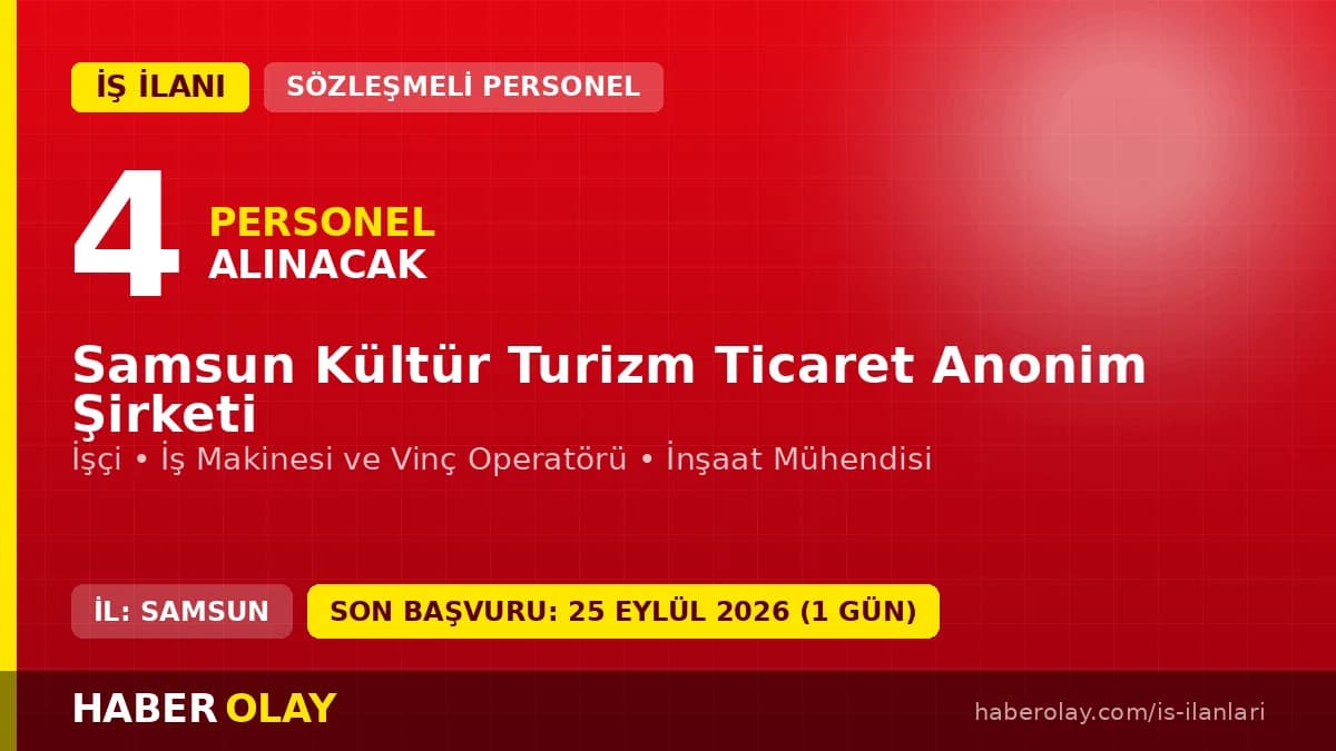Samsun Kültür Turizm Ticaret A.Ş. 4 geçici işçi alımı için başvuru duyurusu