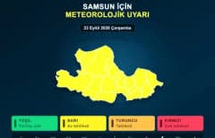 Samsun’da gök gürültülü sağanak yağış uyarısı nedeniyle yağmur altında sokaklar