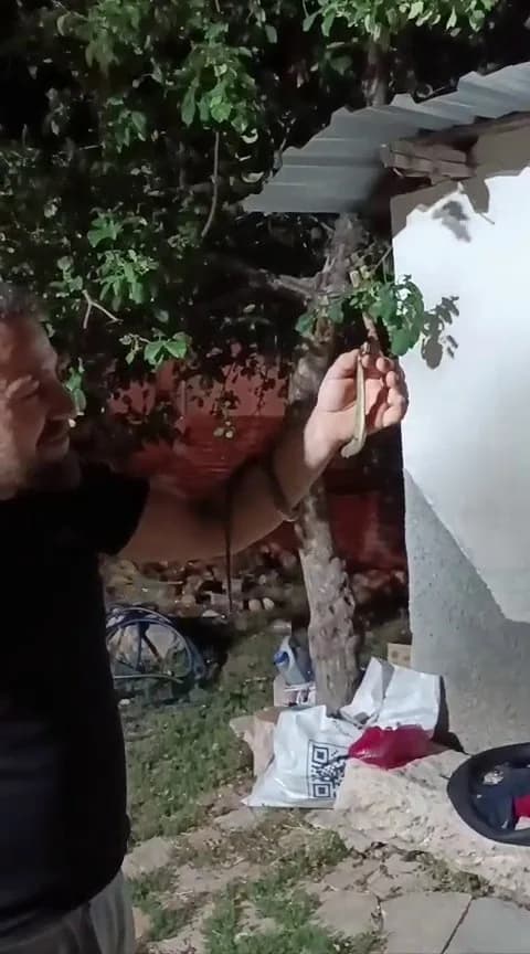 Sivas’ta bahçesinde çay içerken yılanı fark eden vatandaş, yakalayarak bir süre sevdi. Vatandaşın korkusuzca yılanı sevd