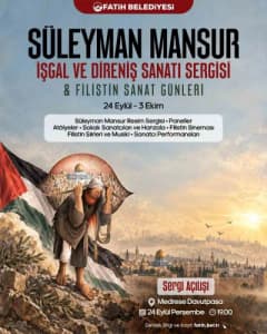 Süleyman Mansur’un İşgal ve Direniş Sanatı sergisinden bir eser, Medrese Davutpaşa sergi alanında