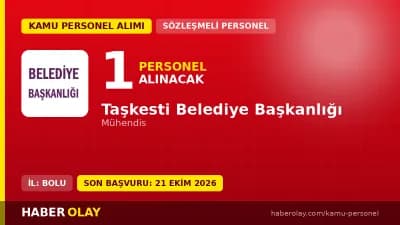 Taşkesti Belediye Başkanlığı 1 inşaat mühendisi sözleşmeli personel alımı ilanı