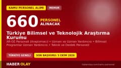 TÜBİTAK 660 personel alımı ilanı, Ankara, Kocaeli ve Bursa'da çeşitli kadrolar için başvurular 5 Ekim 2026'ya kadar deva