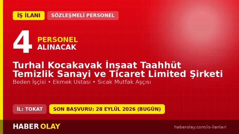 Turhal Kocakavak İnşaat Tokat'ta 4 işçi alımı için başvuru detayları
