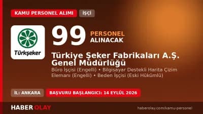 Türkiye Şeker Fabrikaları A.Ş. engelli ve eski hükümlü sürekli işçi alımı ilanı 2026