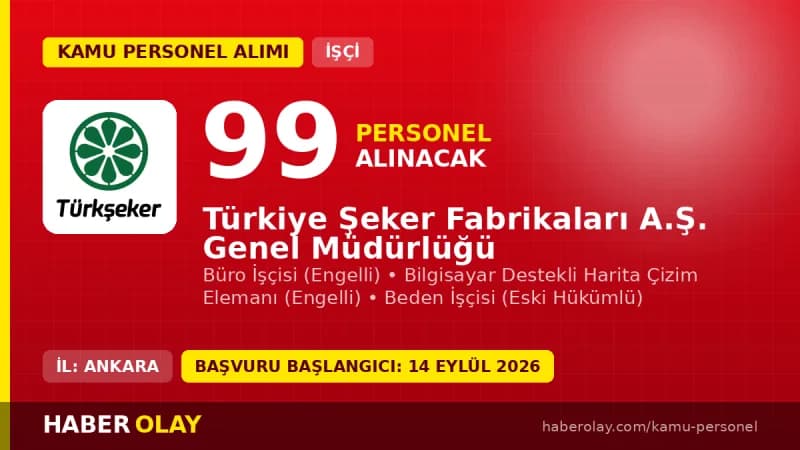 Türkiye Şeker Fabrikaları A.Ş. engelli ve eski hükümlü sürekli işçi alımı ilanı 2026