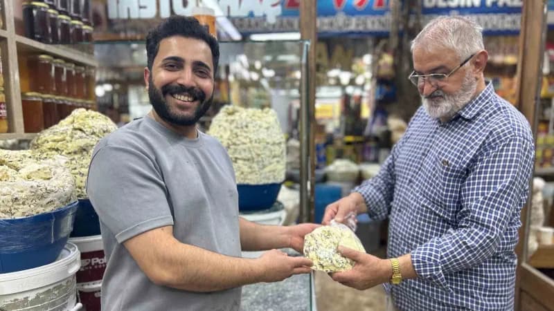 Van’ın meşhur otlu küp peyniri tezgâhta satışa sunulmuş