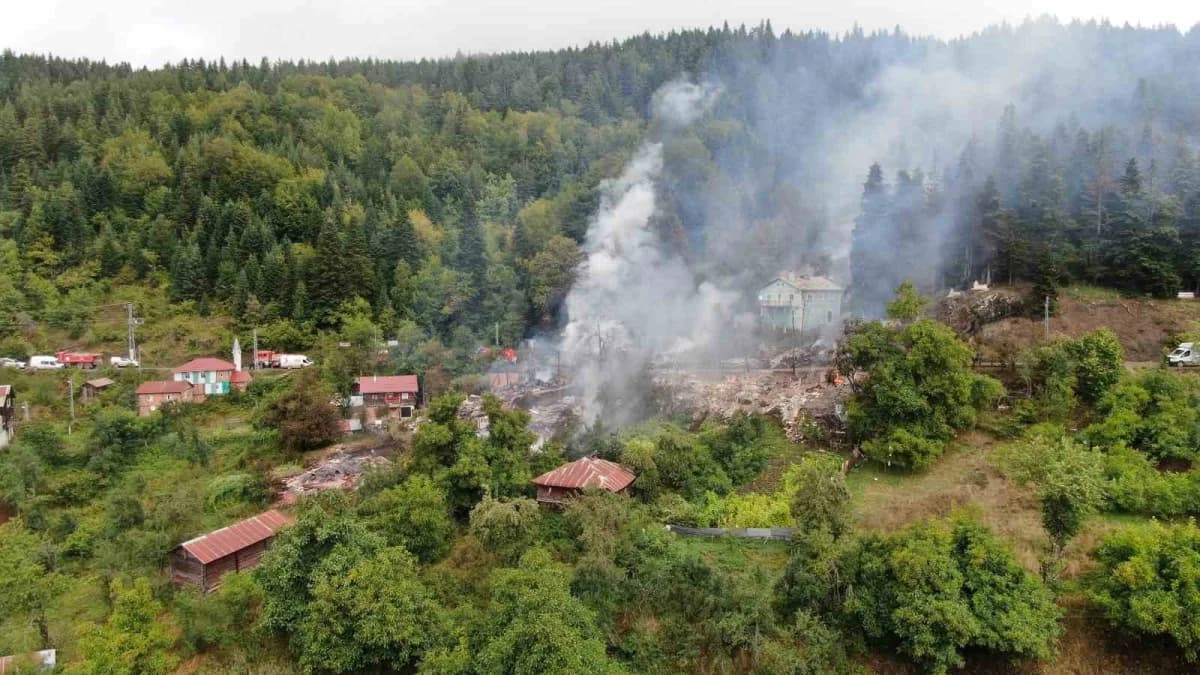 Kastamonu'nun İnebolu ilçesinde çıkan ve 11 evin yandığı köy, yangının söndürülmesinin ardından ortaya çıkan hasar havad