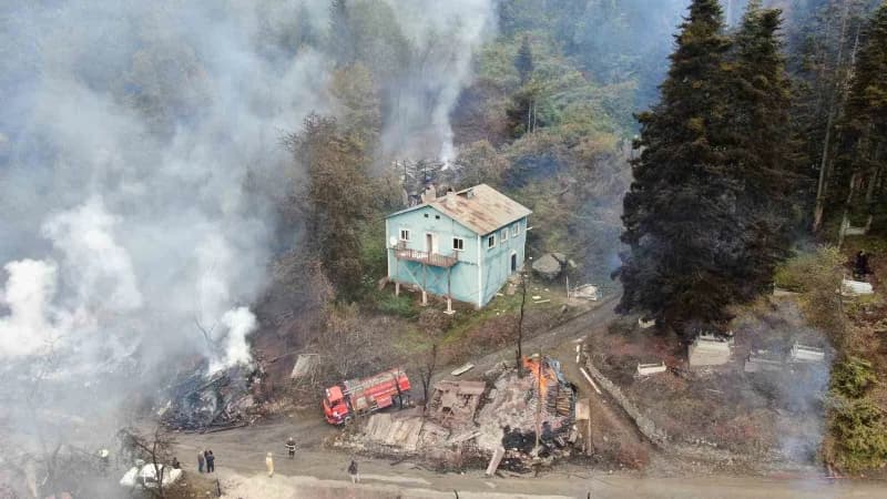 Kastamonu'nun İnebolu ilçesinde çıkan ve 11 evin yandığı köy, yangının söndürülmesinin ardından ortaya çıkan hasar havad