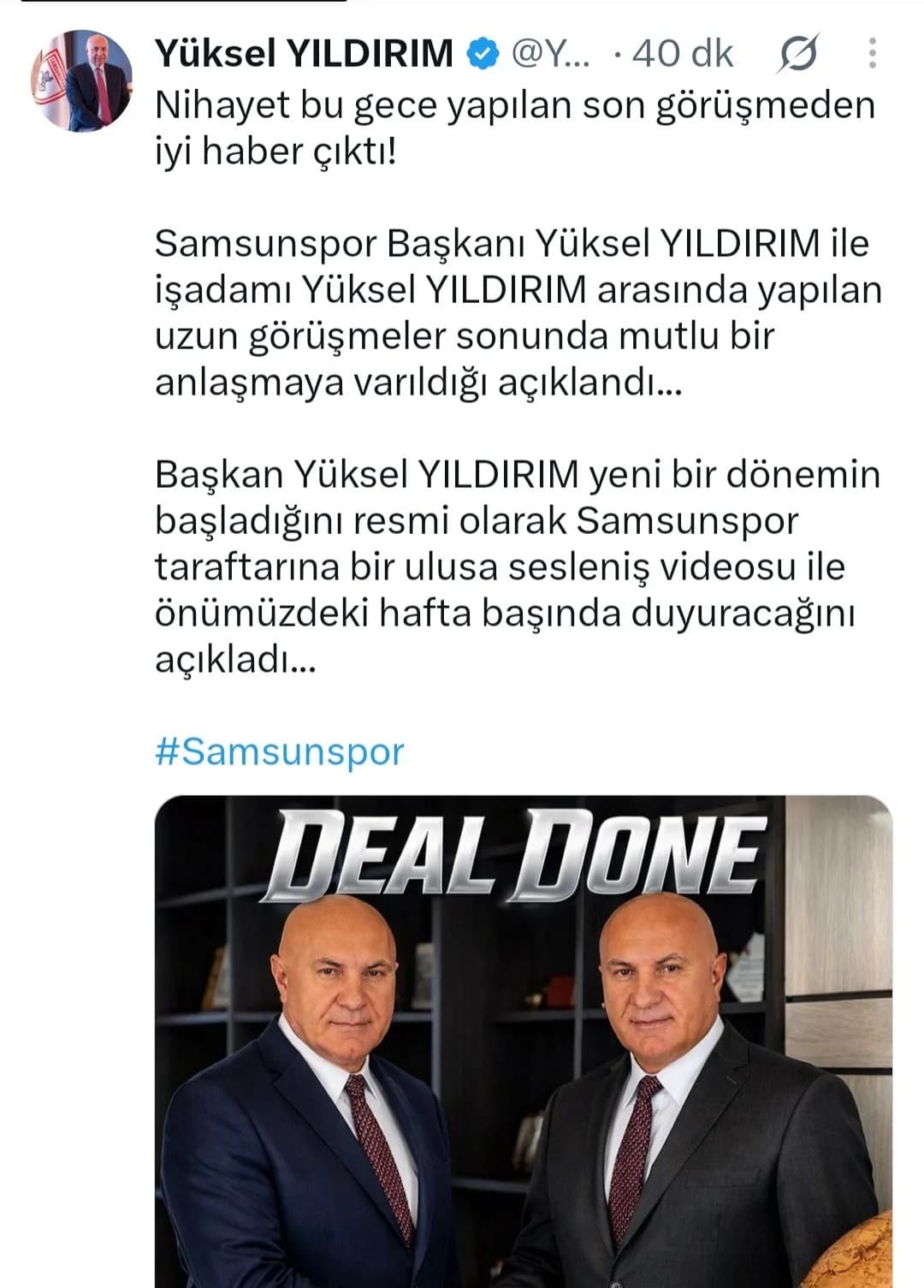 Trendyol Süper Lig ekiplerinden Samsunspor'un sahibi ve Başkanı Yüksel Yıldırım, işadamı kimliği ile başkan kimliğinin a