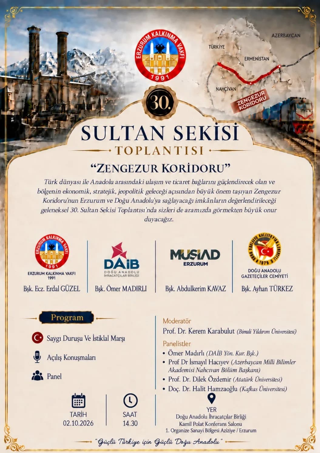 ER-vak’ın geleneksel Sultan Sekisi Toplantısı’nın 30’uncusunda Zengezur Koridoru’nun Erzurum ve bölgeye etkileri ele alı