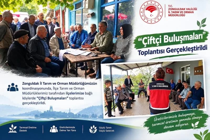 Zonguldak'ta düzenlenen Çiftçi Buluşmaları toplantısından bir kare, üreticilere tarımsal destekler anlatılıyor
