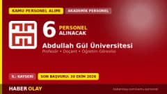 Abdullah Gül Üniversitesi öğretim elemanı personel alımı ilanı 2026
