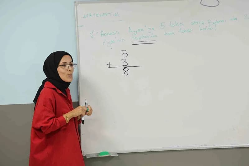 Yüreğir Halk Eğitim Merkezi'nce öğretmen tahsis edilen okulda, yaklaşık 5 ay boyunca kadınlara okuma-yazma ve temel mate