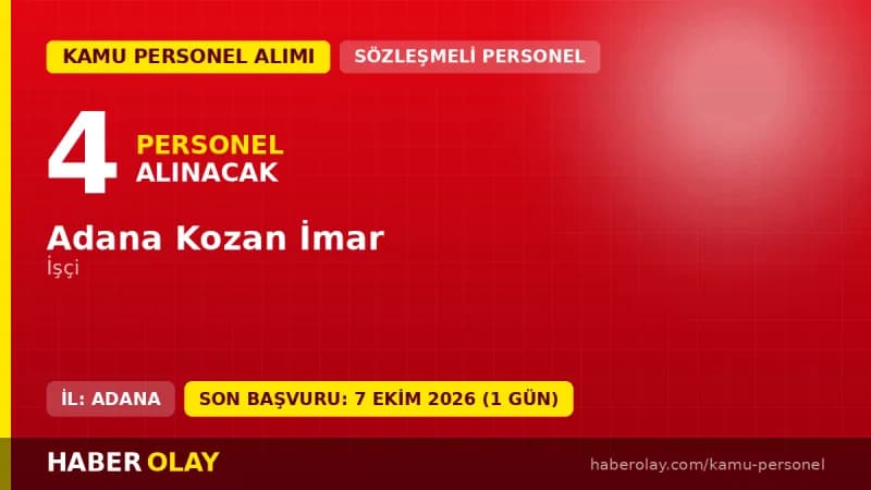 Adana Kozan İmar 4 işçi personel alımı ilanı 2026