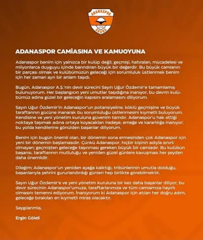 Adanaspor Başkanı Ergin Göleli devir sürecini açıklarken