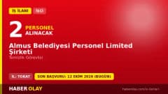 Almus Belediyesi Personel Ltd. Şti. 2 temizlik görevlisi işçi alımı ilanı 2026