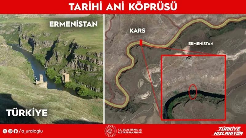 Ulaştırma ve Altyapı Bakanı Abdulkadir Uraloğlu, Türkiye ile Ermenistan sınırını oluşturan Arpaçay N