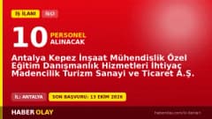 Antalya Kepez İnşaat Mühendislik 10 beden işçisi alımı ilanı başvuru detayları