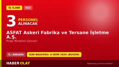 ASFAT Askeri Fabrika ve Tersane İşletme A.Ş. Proje Yönetimi Uzmanı işçi alımı ilanı 2026