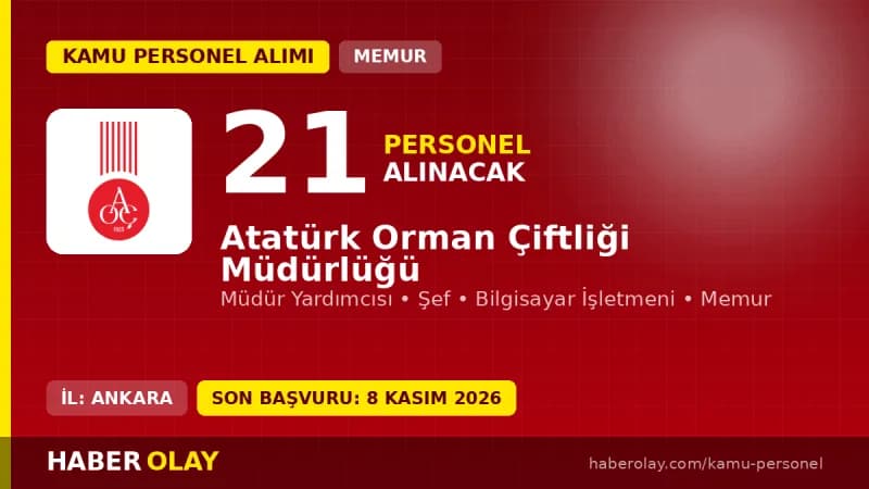 Atatürk Orman Çiftliği Müdürlüğü görevde yükselme personel alımı ilanı 2026