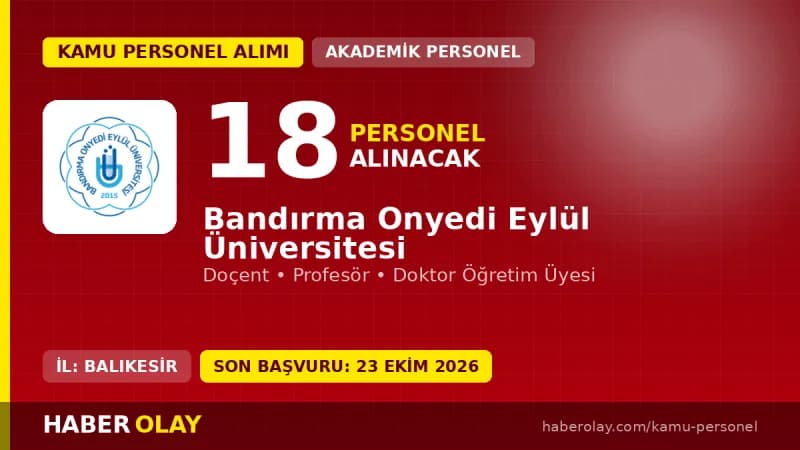 Bandırma Onyedi Eylül Üniversitesi öğretim üyesi alımı ilanı 2026