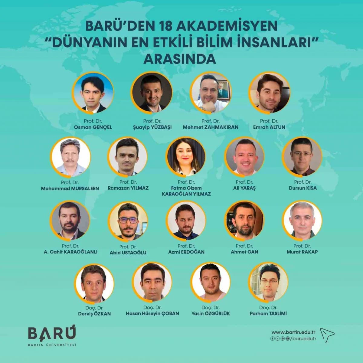 Bartın Üniversitesinden (BARÜ) 18 akademisyen, "Dünyanın En Etkili Bilim İnsanları Listesi"nde yer alırken 3 Bilim insan