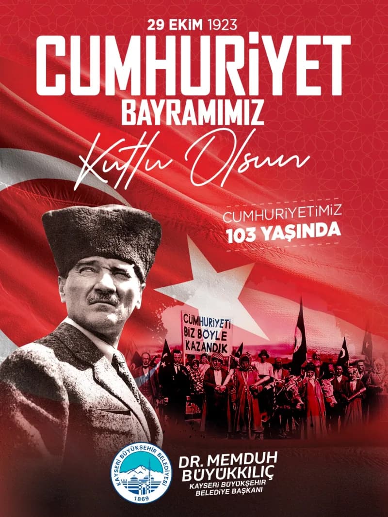 Kayseri Büyükşehir Belediye Başkanı Dr. Memduh Büyükkılıç 29 Ekim Cumhuriyet Bayramı mesajı verirken