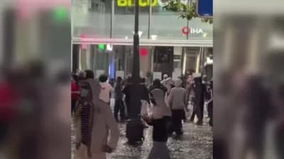 Belçika Liege şehrinde öğrenci olayları sırasında polis müdahalesi ve sokaklarda toplanan kalabalık