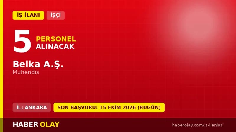 Belka A.Ş. Ankara merkezde 5 mühendis daimi işçi alımı ilanı